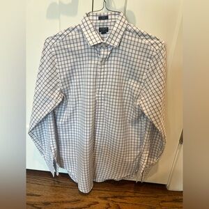 J. Crew Men's White and Blue Grid Shirt